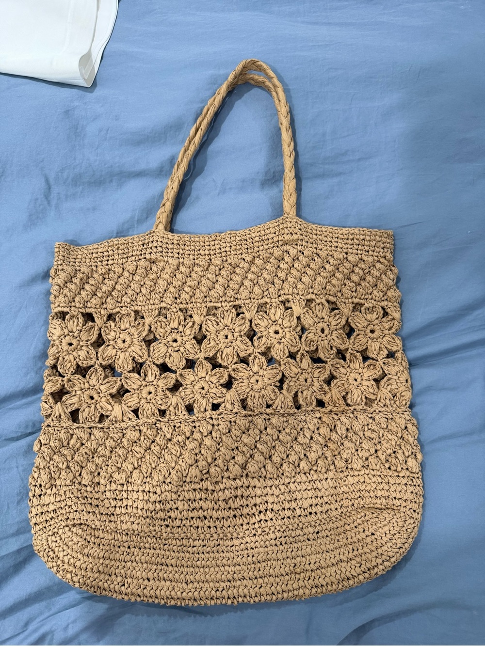 LoveShackFancy Woven Crochet Floral Tote Bag